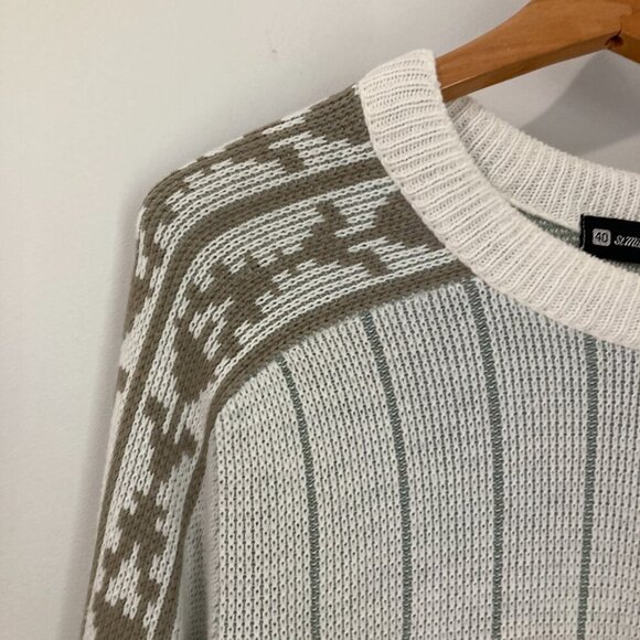 Vintage St Michaels Sweater White Grey Fair Isle Men Size XL/50 Tall UK Pattern - Picture 2 of 12